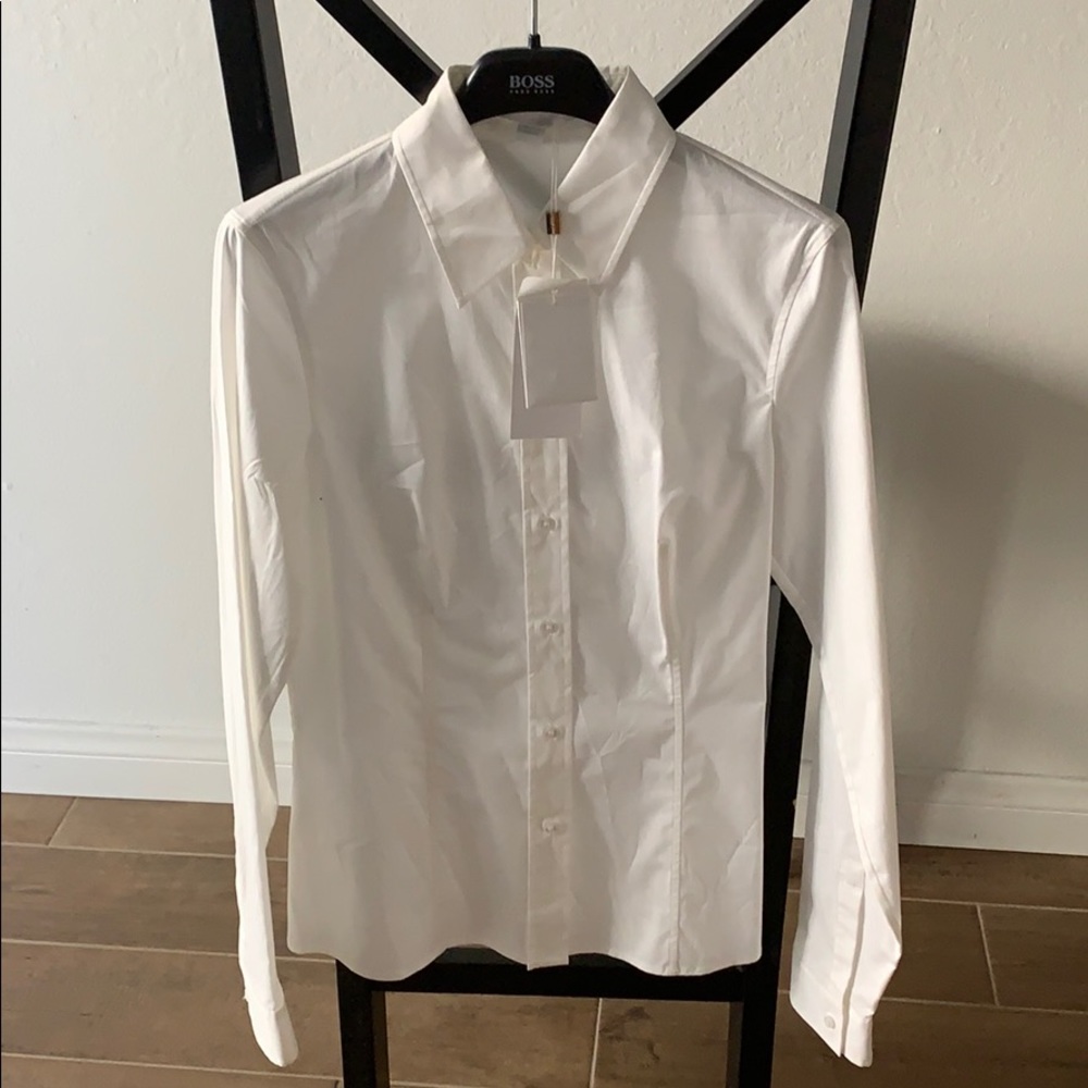 Hugo boss white button up collared shirt